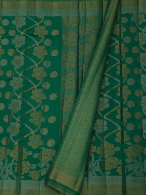 

Pothys Green & White Jute Silk Woven Design Saree