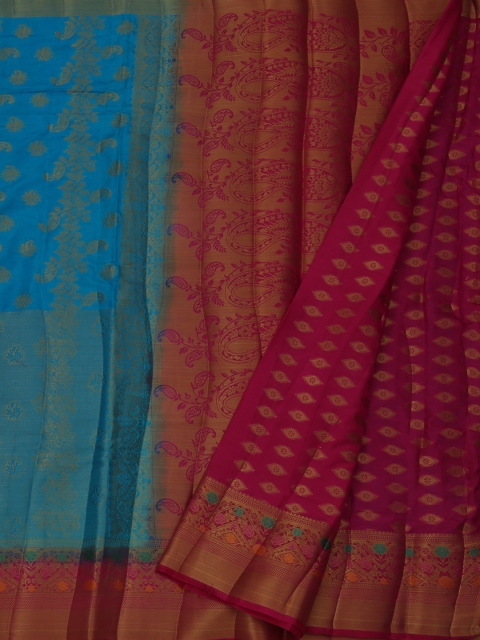 

Pothys Blue & Magenta Jute Silk Woven Design Saree