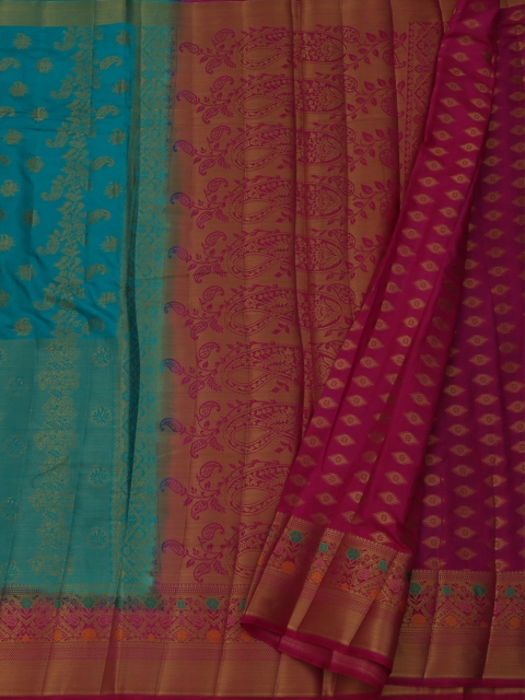

Pothys Blue & Pink Jute Silk Woven Design Saree