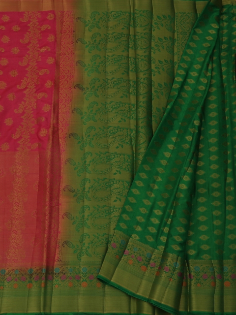 

Pothys Pink & Green Jute Silk Woven Design Saree