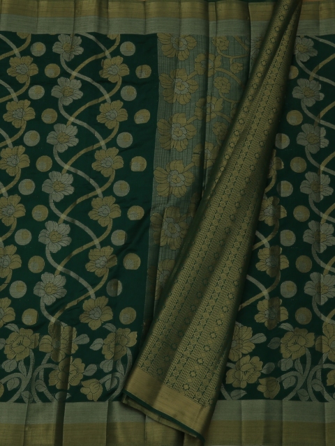 

Pothys Green & Gold-Toned Jute Silk Woven Design Saree