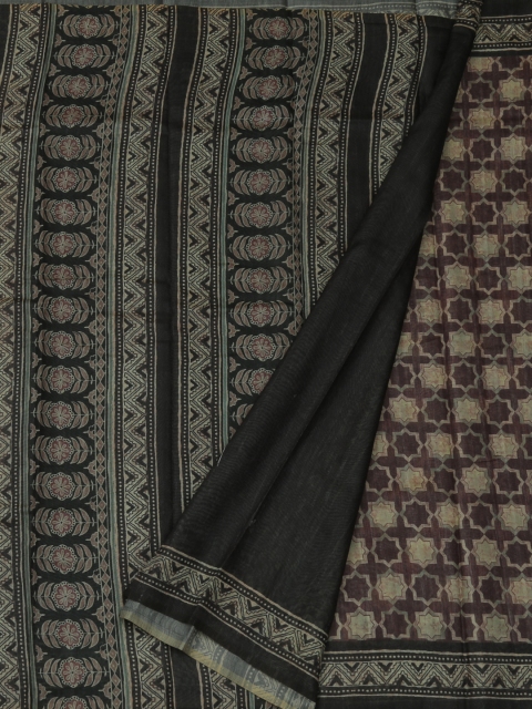

Pothys Brown & Black Jute Silk Printed Saree