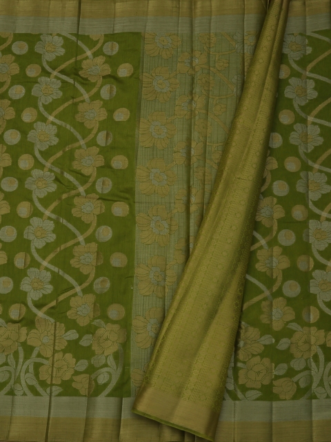 

Pothys Olive Green Printed Jute Silk Saree