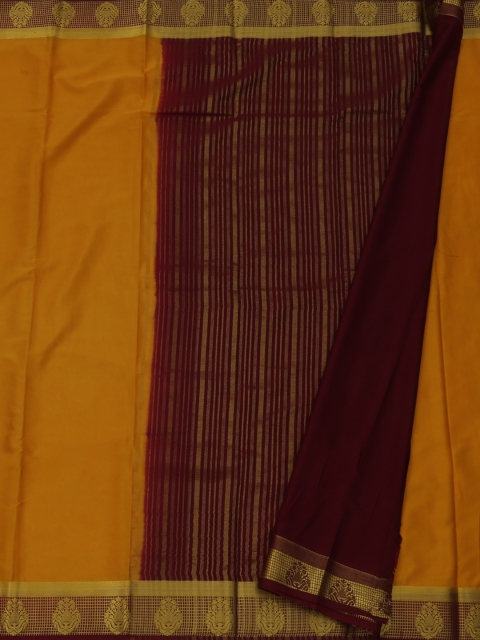 

Pothys Yellow & Maroon Poly Georgette Striped Saree