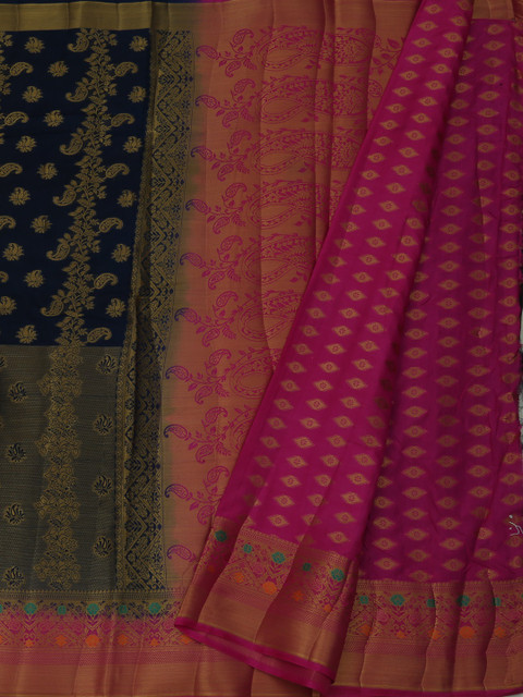

Pothys Navy Blue & Pink Jute Silk Woven Design Saree