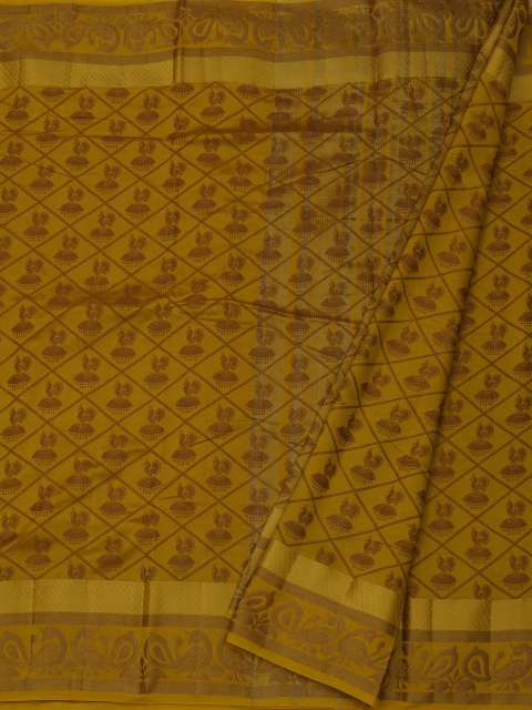 

Pothys Mustard Yellow & Brown Jute Silk Woven Design Saree