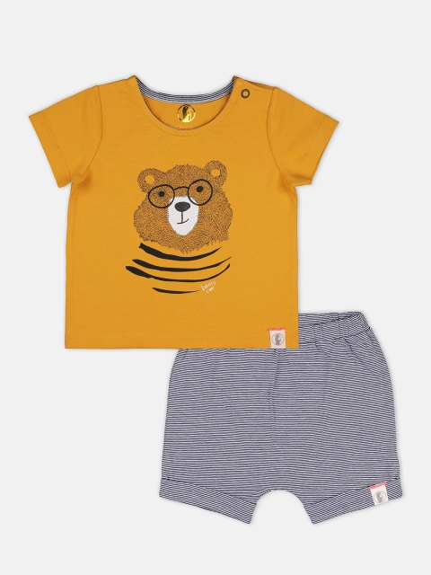 

Babysafe Infant Boys Mustard Yellow & Navy Blue Printed T-shirt With Shorts