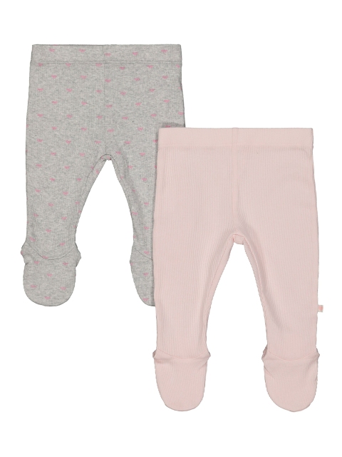 

mothercare Infant Girls Pink & Grey Set Of 2 Pure Cotton Printed Leggings with Booties