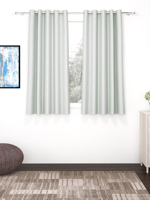 

Story@home Set Of 2 Grey Faux Silk Solid 300GSM Room Darkening Blackout Window Curtains