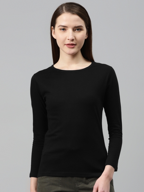 

Vemante Women Black Pure Cotton Solid Round Neck T-shirt