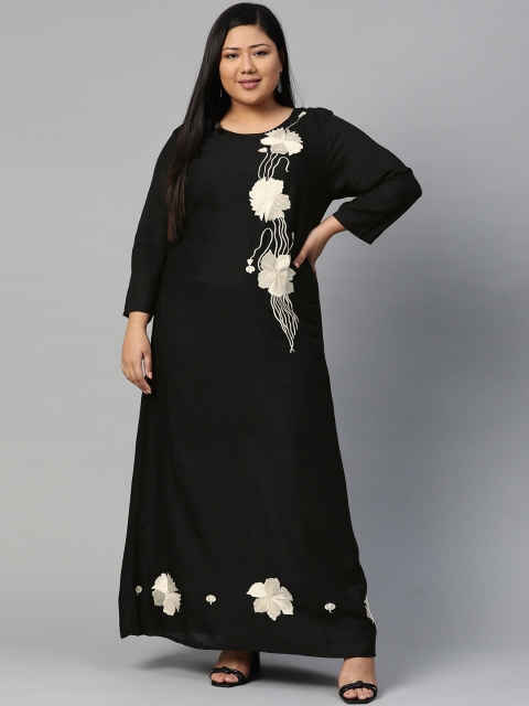 

Saadgi Women Black Plus Size Floral Embroidered Sustainable Maxi Dress, Navy blue