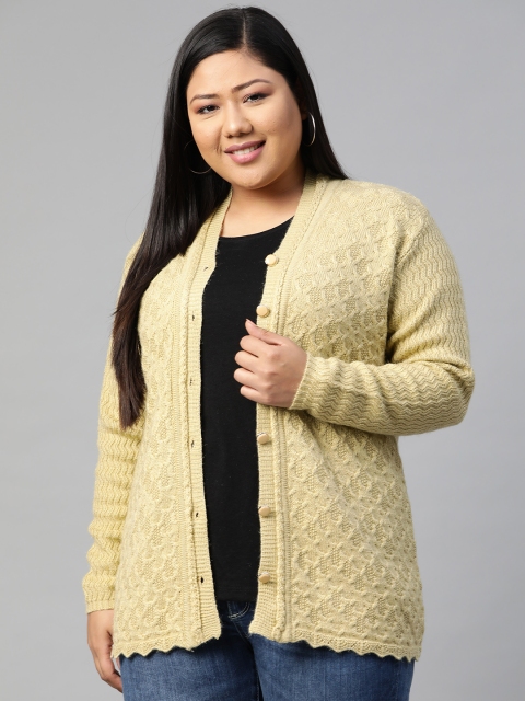 

Saadgi Women Plus Size Green Self Design Cardigan