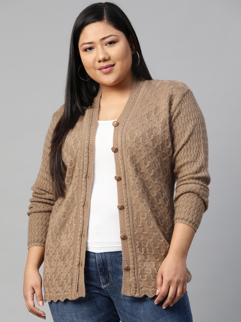 

Saadgi Women Plus Size Brown Self Design Cardigan