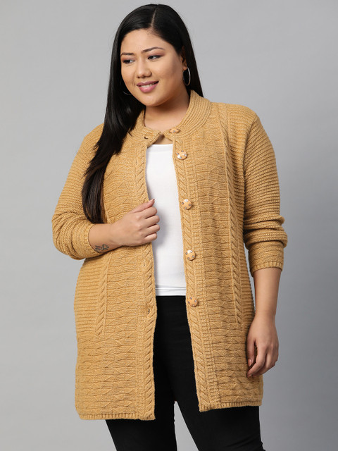 

Saadgi Women Plus Size Beige Self Design Cardigan