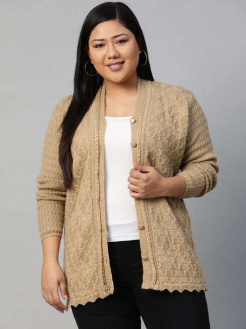 

Saadgi Women Plus Size Beige Self Design Cardigan