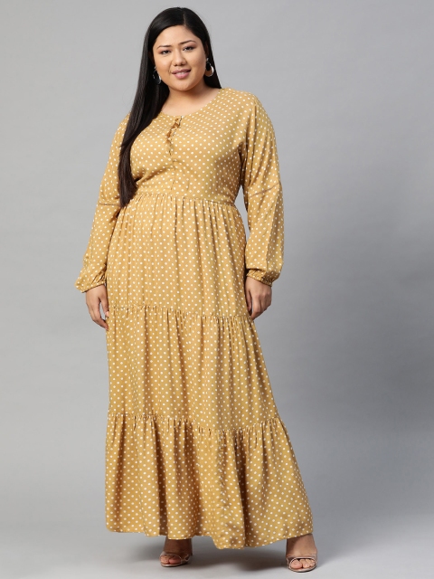 

Saadgi Women Plus Size Beige & White Polka Dots Print Maxi Dress