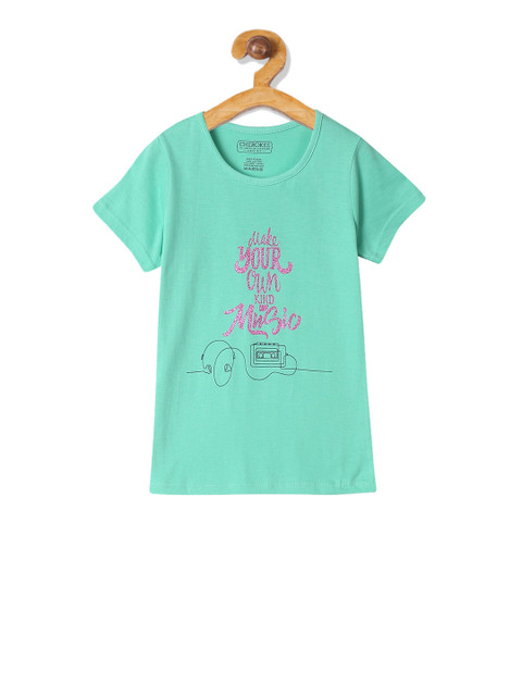 

Cherokee Girls Green Printed Round Neck T-shirt