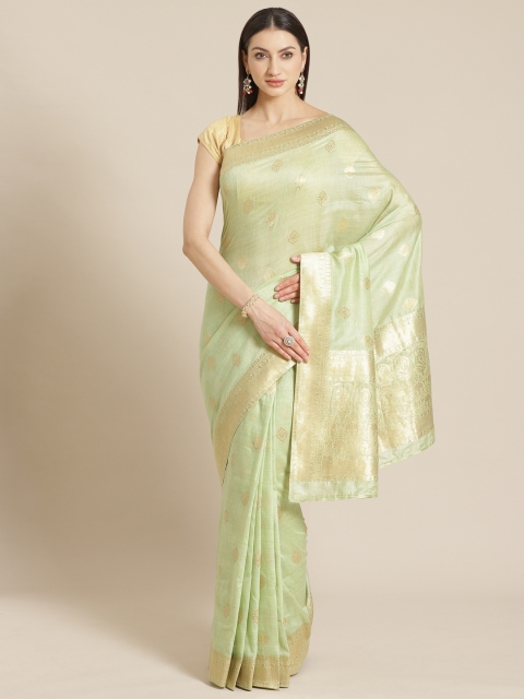 

Mitera Green & Golden Woven Design Maheshwari Liva Saree