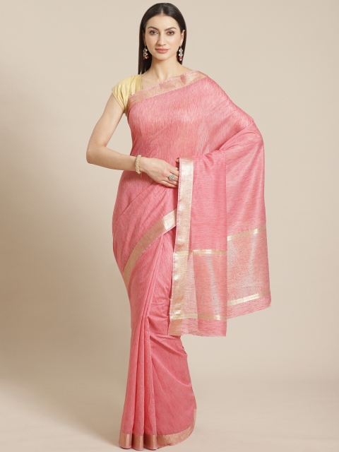 

Mitera Pink Solid Liva Maheshwari Saree