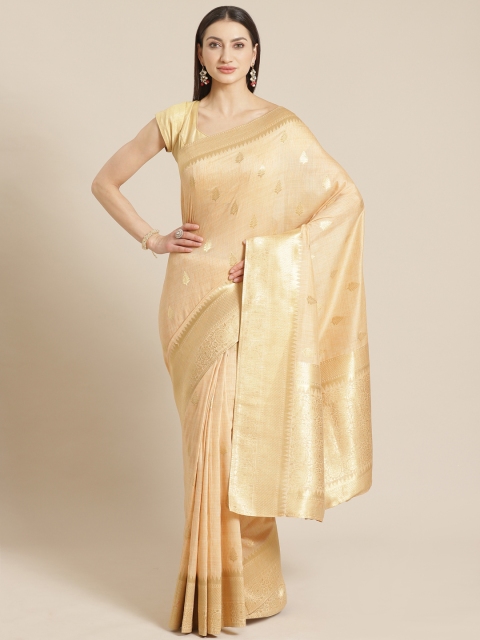 

Mitera Beige & Golden Woven Design Maheshwari Liva Saree