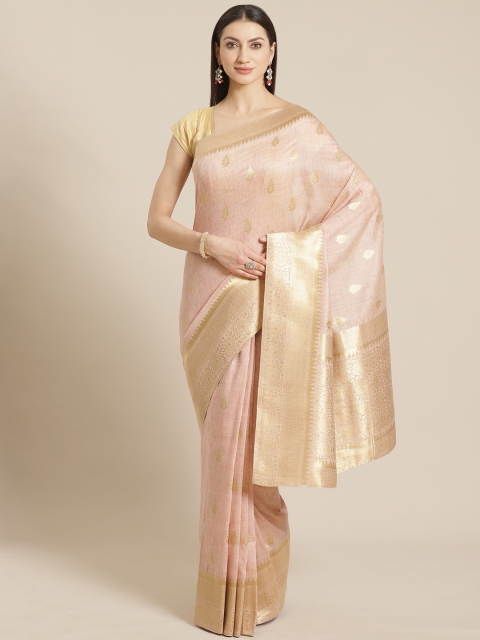 

Mitera Pink & Golden Woven Design Maheshwari Liva Saree