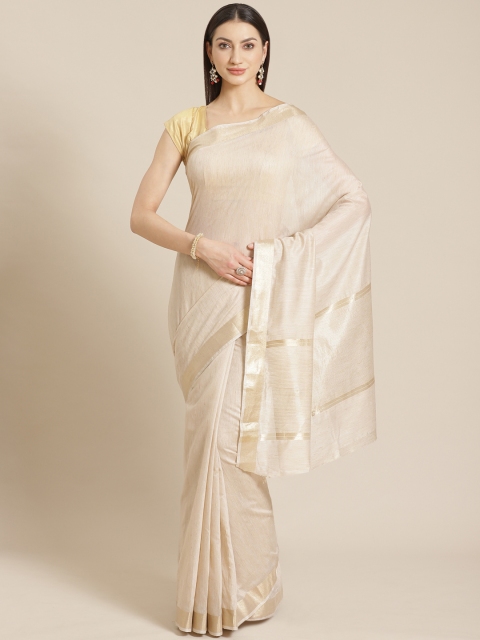 

Mitera Beige Solid Liva Maheshwari Saree