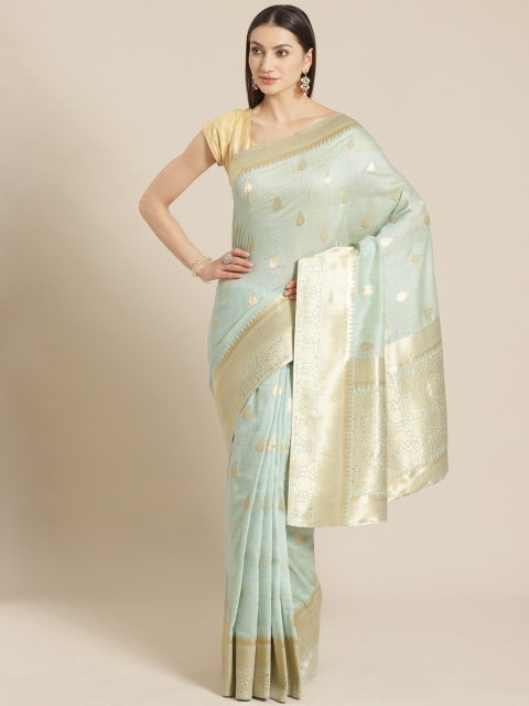 

Mitera Sea Green & Golden Woven Design Maheshwari Liva Saree