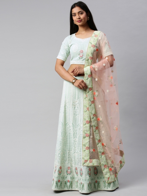 

flaher Green & White Embroidered Unstitched Lehenga & Blouse with Dupatta