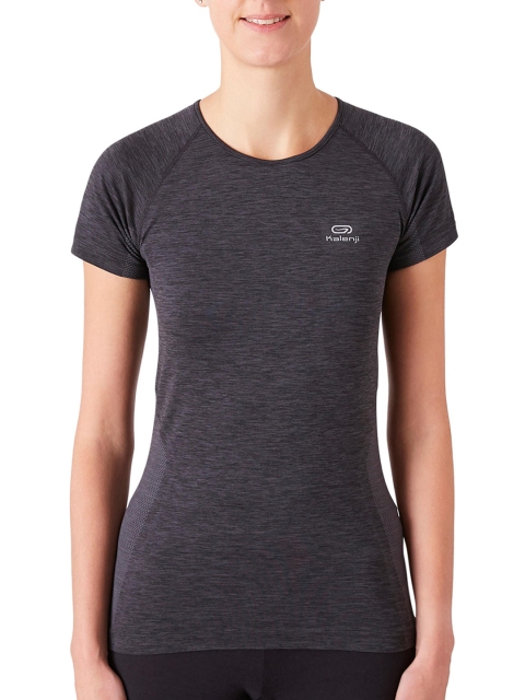 

KIPRUN By Decathlon Women Black Solid Round Neck T-shirt