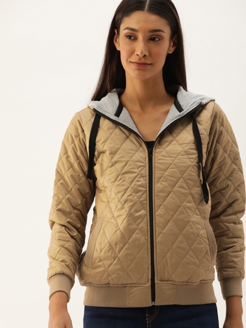 

Campus Sutra Women Camel Brown Solid Windcheater Quilted Jacket