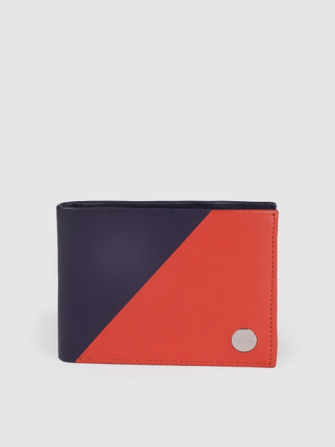 

Calvin Klein Men Navy Blue & Red Colourblocked Leather Two Fold Wallet