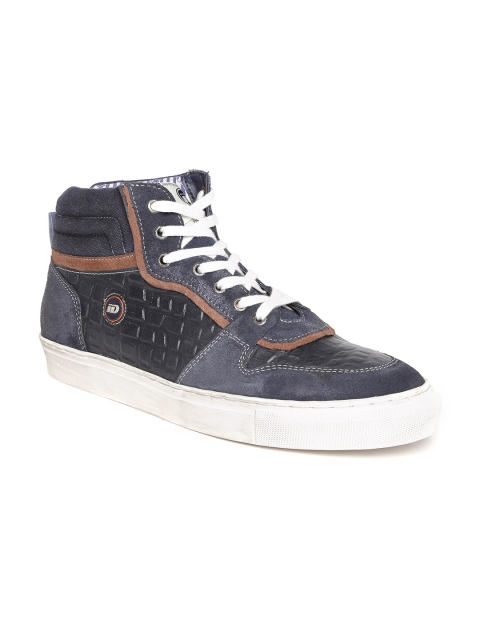 

ID Men Navy Textured Genuine Leather Sneakers, Navy blue