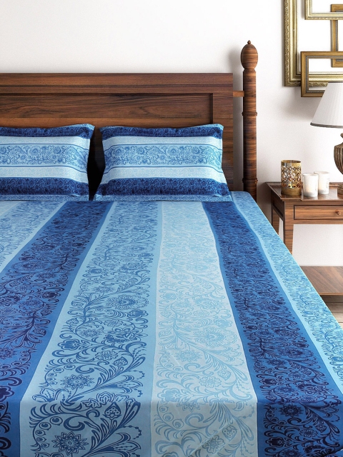 

SWAYAM Blue 200 TC Cotton Double Bedsheet with 2 Pillow Covers