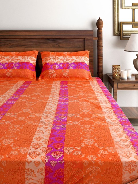 

SWAYAM Orange 200 TC Cotton Double Bedsheet with 2 Pillow Covers