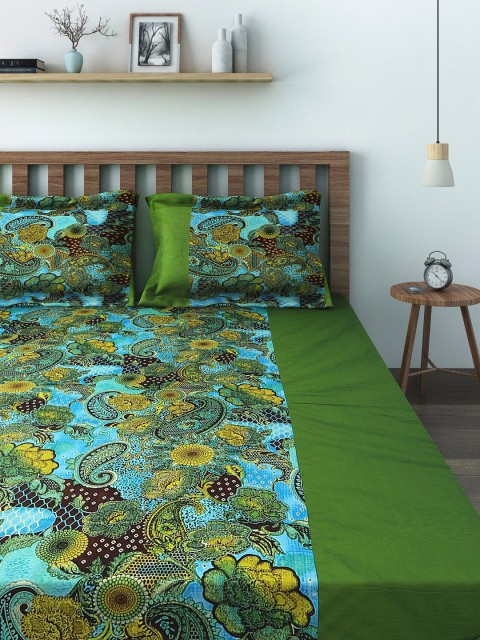 

SWAYAM Green 160 TC Cotton Double Bedsheet with 2 Pillow Covers