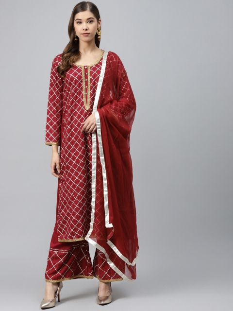 

Chhabra 555 Women Maroon Gotta Patti Made to Measure Kurta with Palazzos & Dupatta