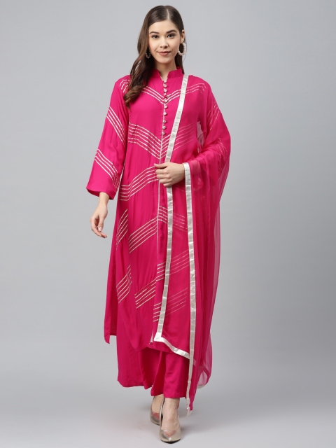 

Chhabra 555 Women Pink & Golden Gotta Patti Made to Measure Kurta & Palazzos With Dupatta