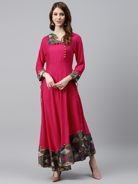

Chhabra 555 Women Pink Solid Made to Measure Assymetrical Maxi Dress