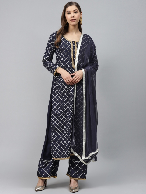 

Chhabra 555 Navy Blue & Silver Zari Woven Design Made to Measure Kurta Set