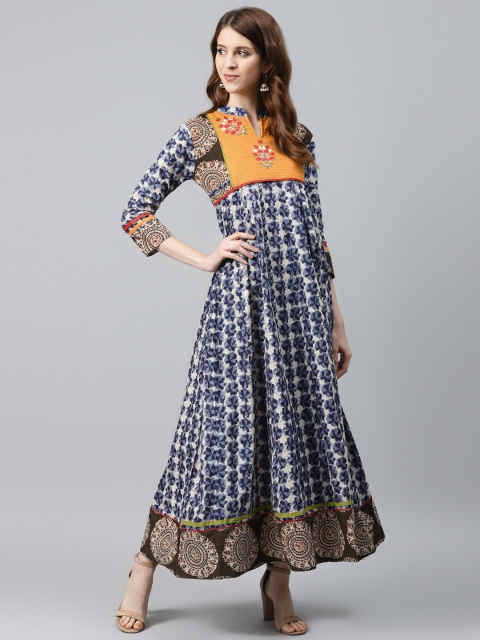 

Chhabra 555 Women Blue Kalamkari Print Made to Measure Maxi Dress