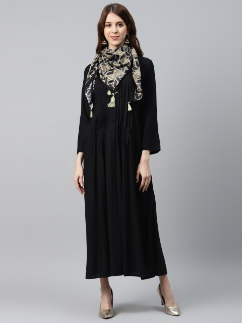 

Chhabra 555 Black Pin Tucks Made to Measure Dress with Scarf