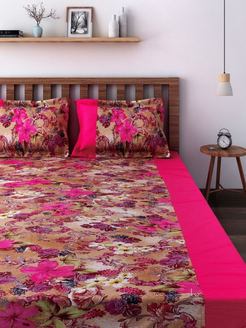 

SWAYAM Beige & Pink 160 TC Cotton Double Bedsheet with 2 Pillow Covers