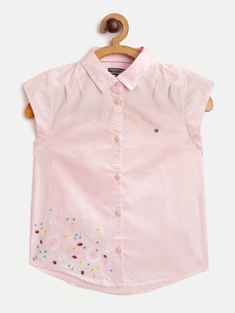 

Tommy Hilfiger Girls Pink & Blue Slim Fit Floral Embroidered Pure Cotton Casual Shirt