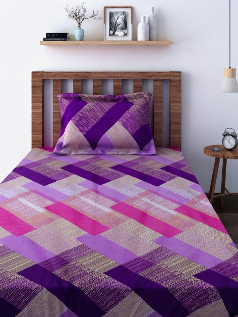 

SWAYAM Caramel Purple & Pink 180 TC Cotton Single Bedsheet with 1 Pillow Cover