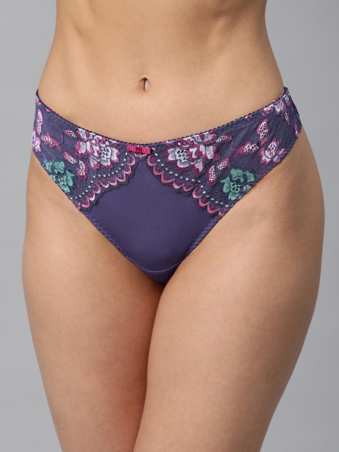 

Marks & Spencer Women Purple & Pink Floral Lace Design Thongs T818715T