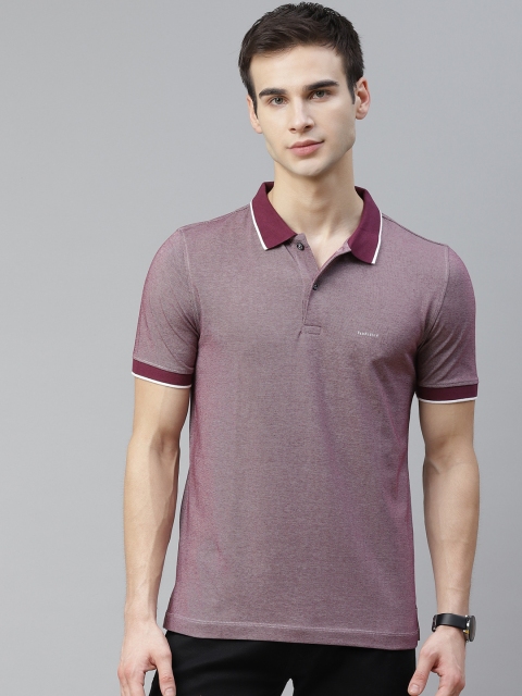 

Van Heusen Men Burgundy Self Design Polo Collar T-shirt