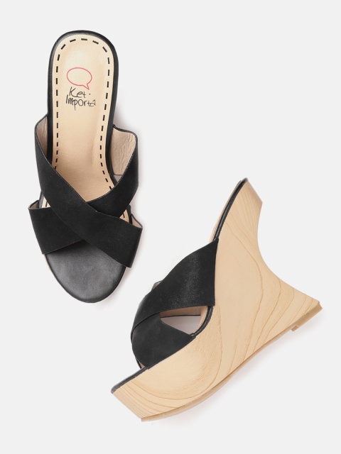 

KetImporta Women Black Shimmer Criss-Cross Wedges