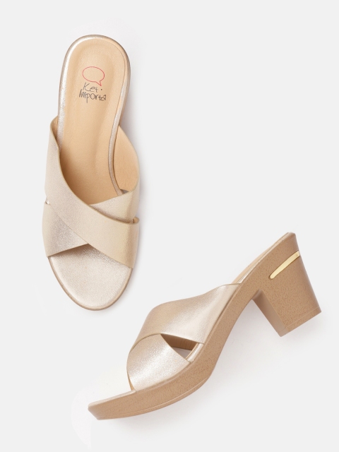 

KetImporta Women Gold-Toned Solid Criss-Cross Block Heels