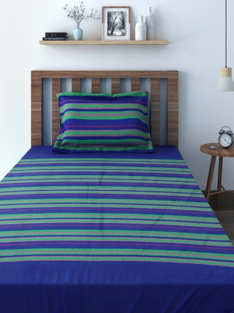 

SWAYAM Blue 180 TC Cotton Single Bedsheet with 1 Pillow Cover