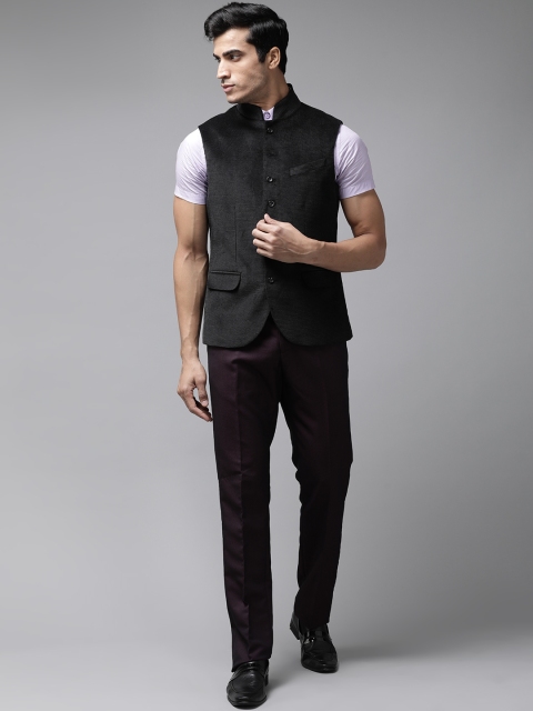 

Blackberrys Men Black Slim Fit Woven Design Single-Breasted Nehru Jacket